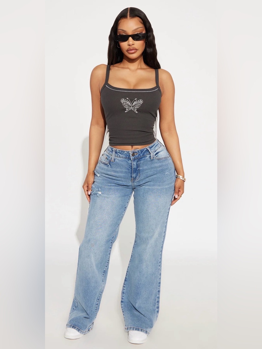 Fashion Nova Women's Light Blue High-Rise Wide Leg Jeans